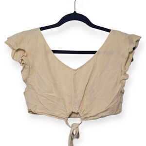 Marissa Webb Revolve Womens Size M Linen Blend Crop Top Beige Boho Beach Cottage